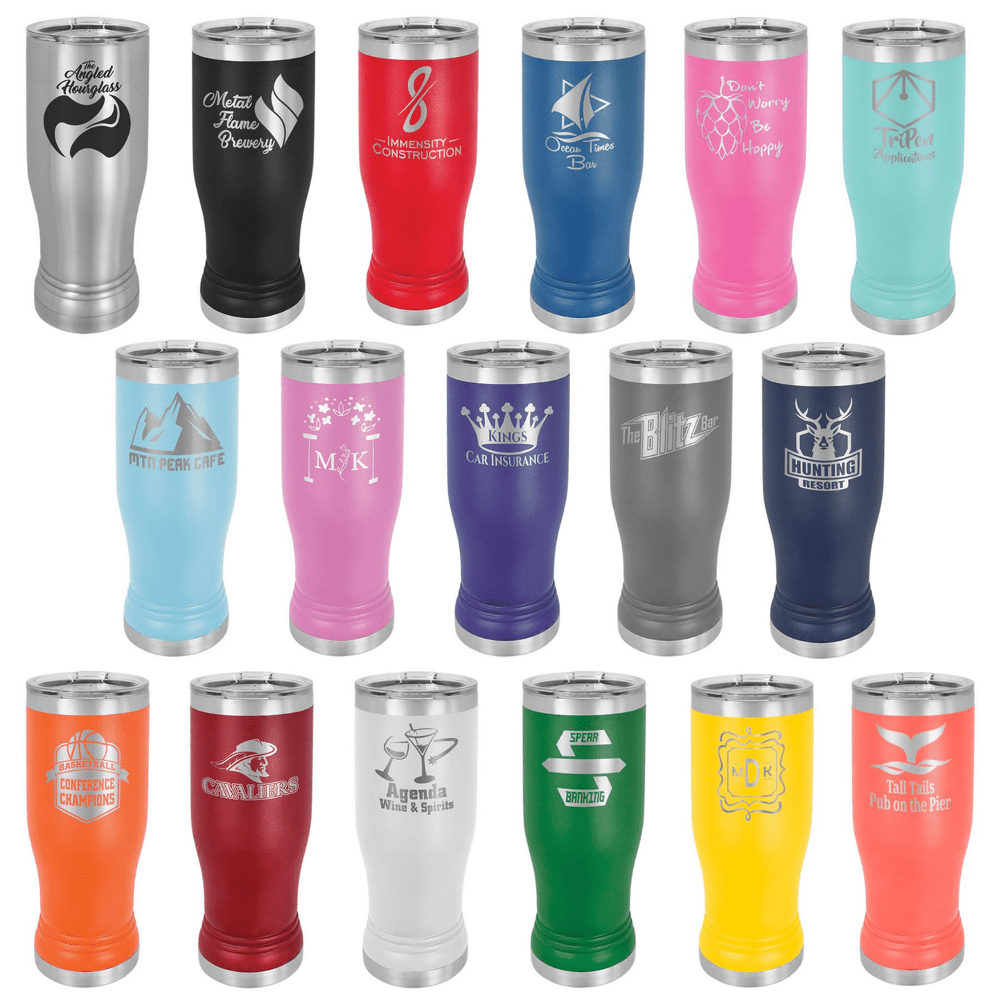 14 Oz Powder-Coated Stainless Steel Pilsner Cup - Perfect for Business and School Branding