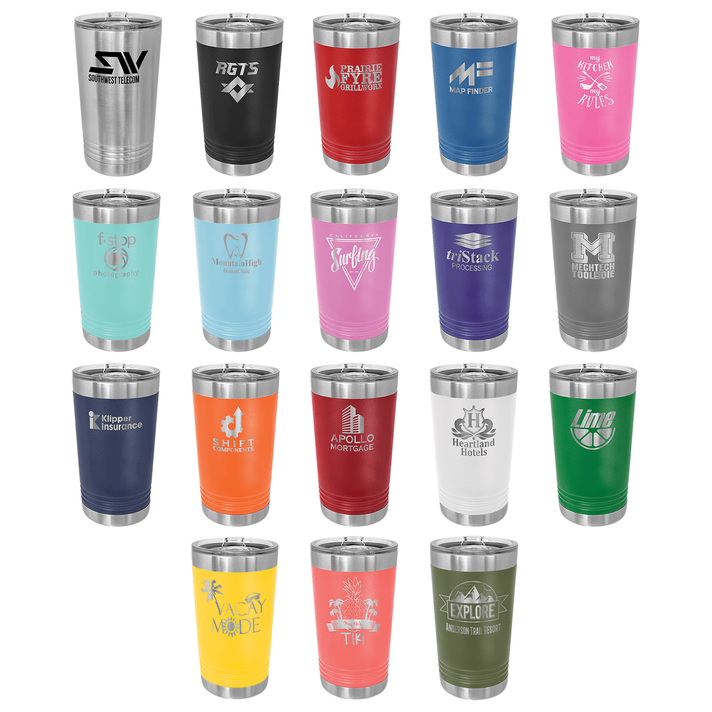 16 oz Powder-Coated Stainless Steel Tumblers - Perfect for Business and School Branding