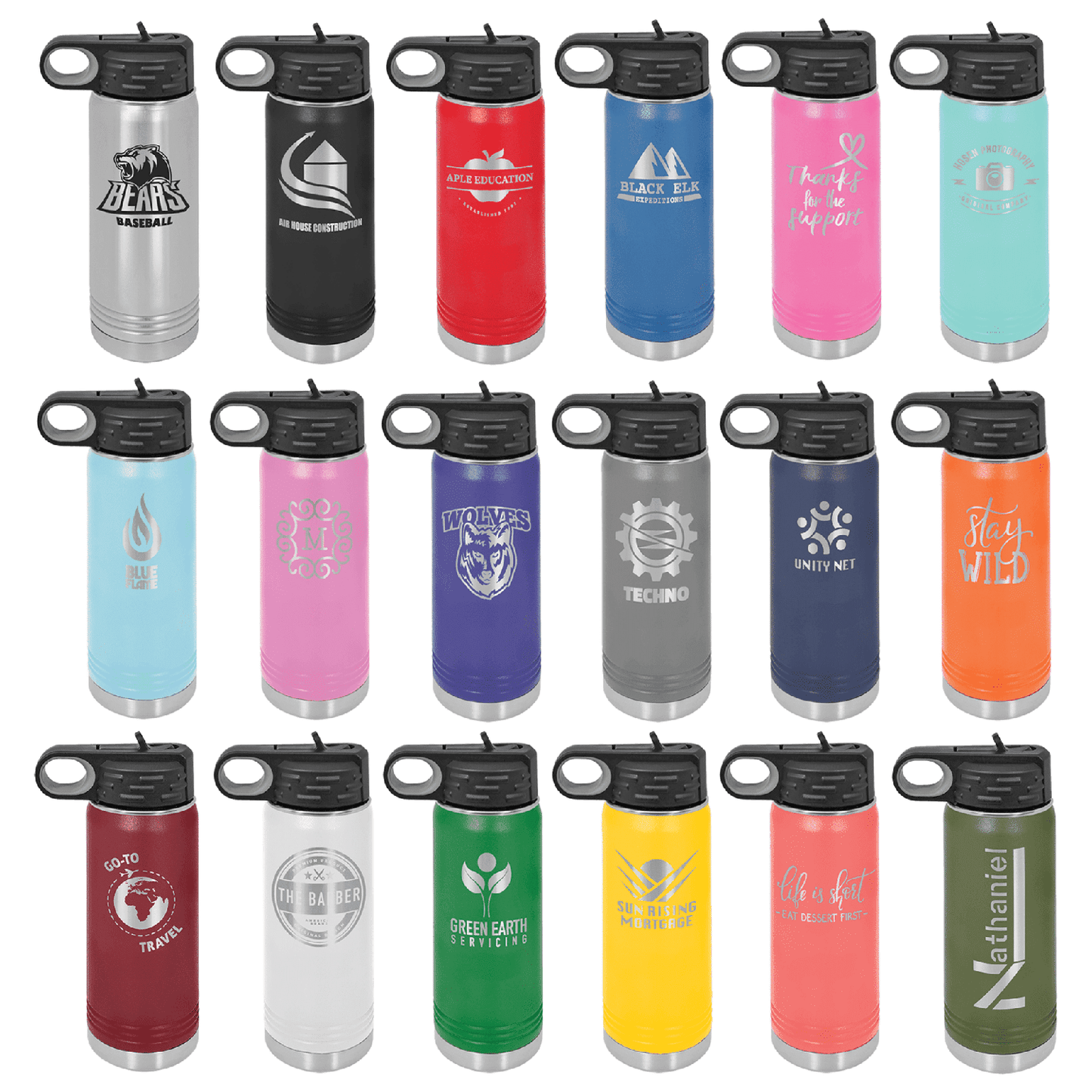 20 oz Powder-Coated Stainless Steel Water Bottle - Perfect for Business and School Branding