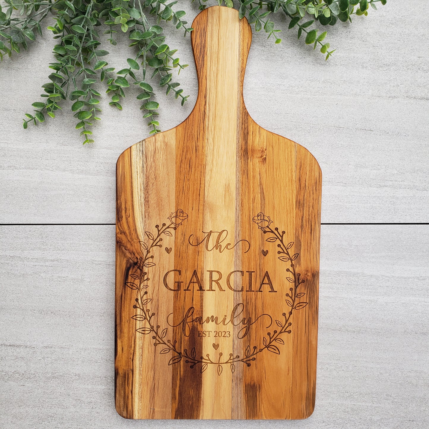 Large Paddleboard Cutting Board, Customizable Charcuterie Board with Family Monogram