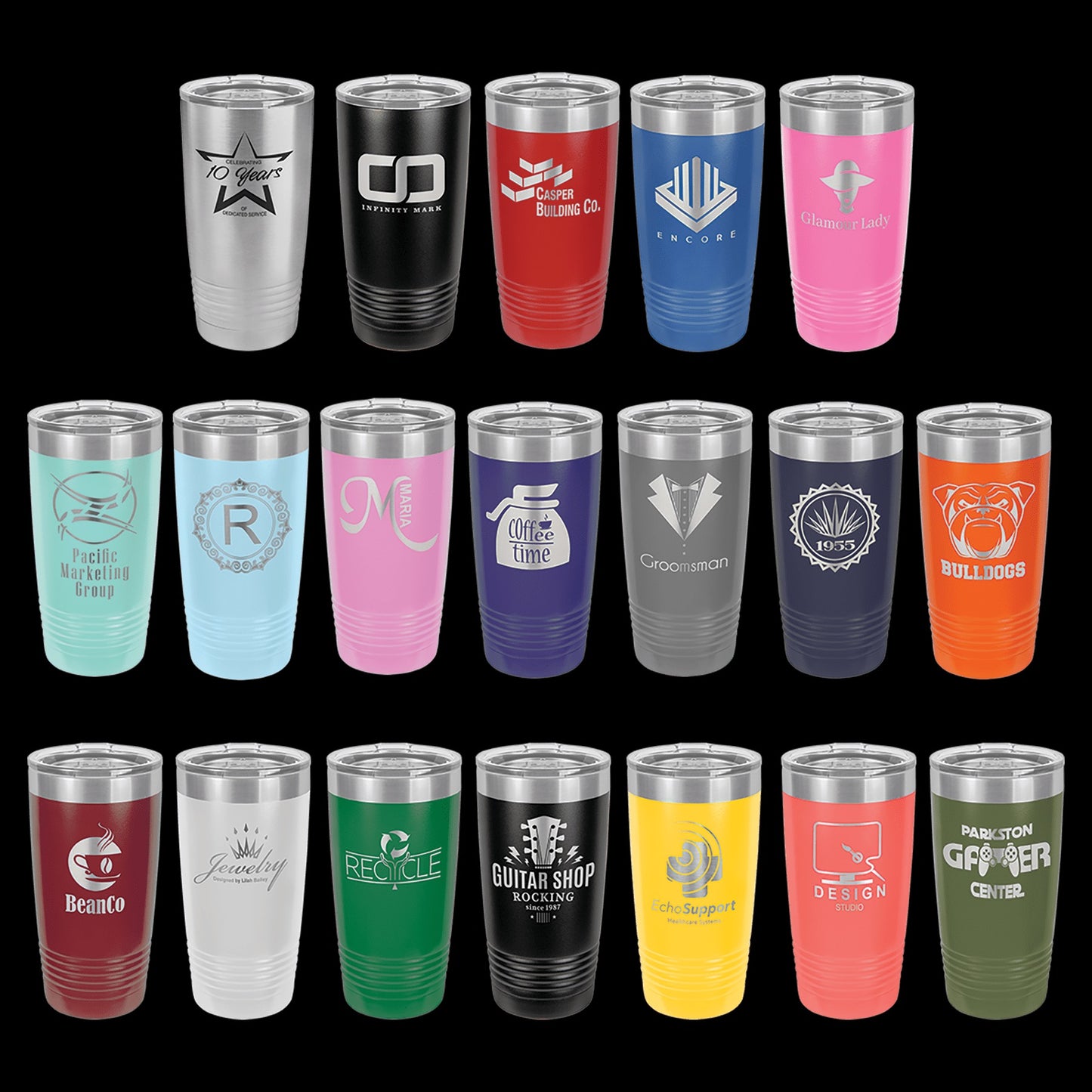 Customizable 20 oz Powder-Coated Stainless Steel Tumblers - Perfect for Business and School Branding