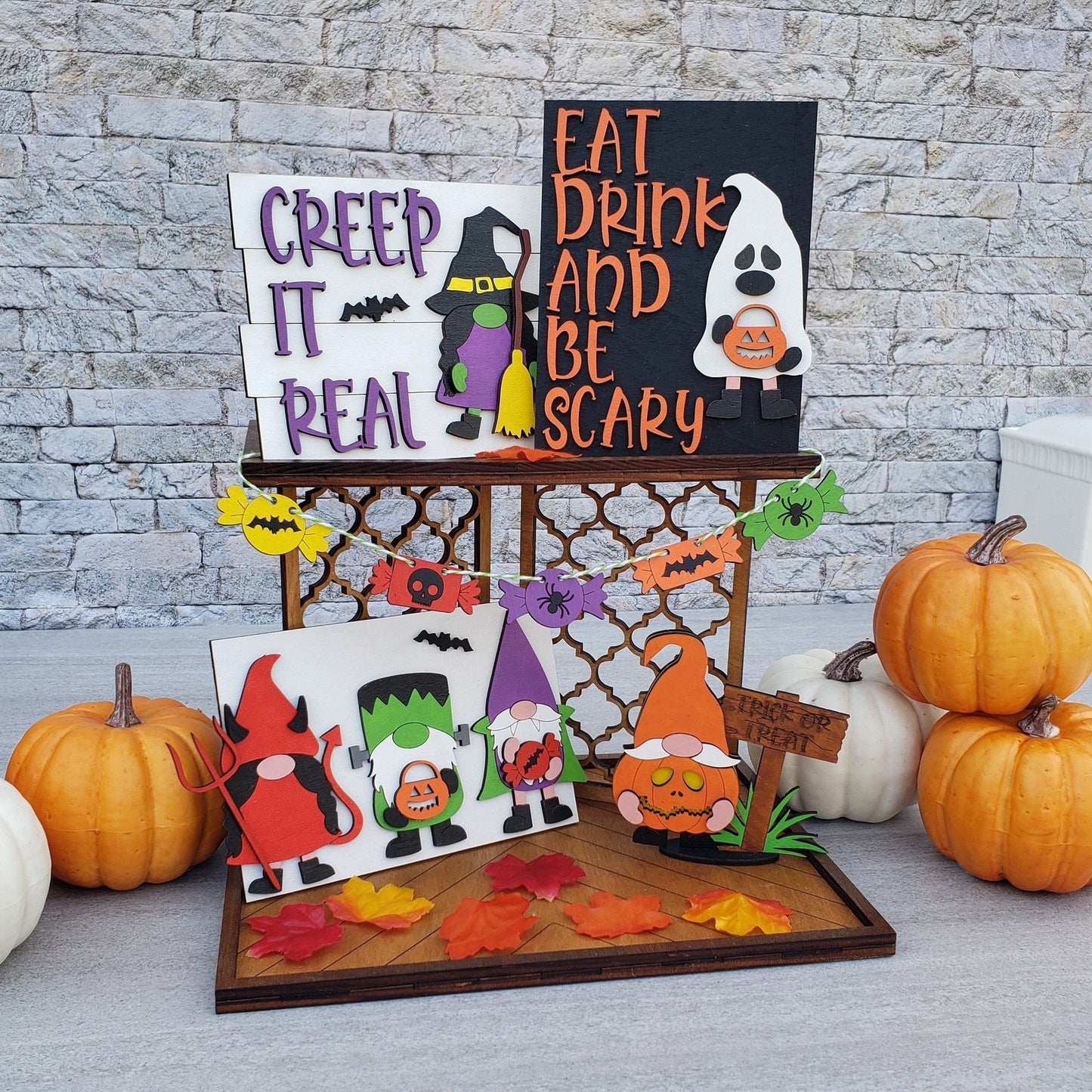 Halloween Gnome Tiered Tray Set