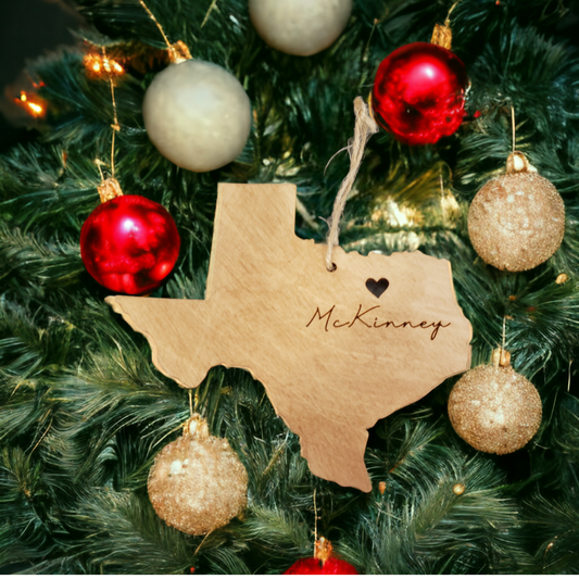 Texas Shaped Ornament-Choose Your Own City