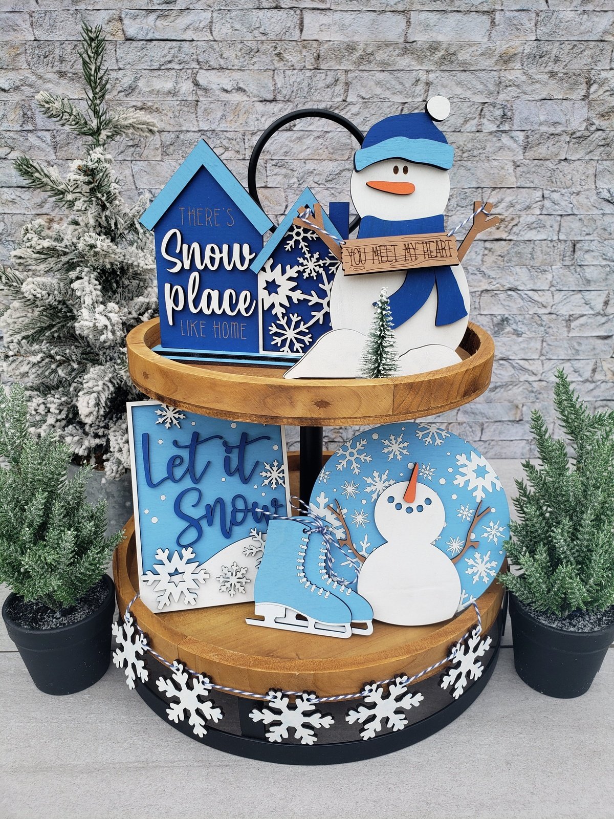 Snowman Tiered Tray Set