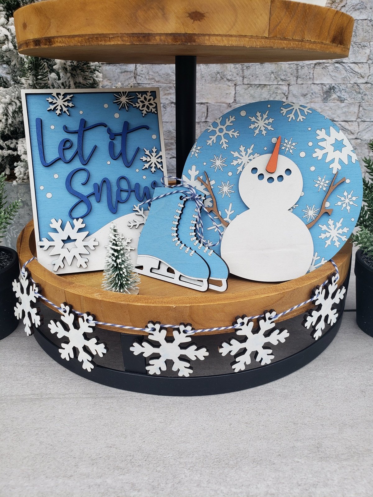 Snowman Tiered Tray Set