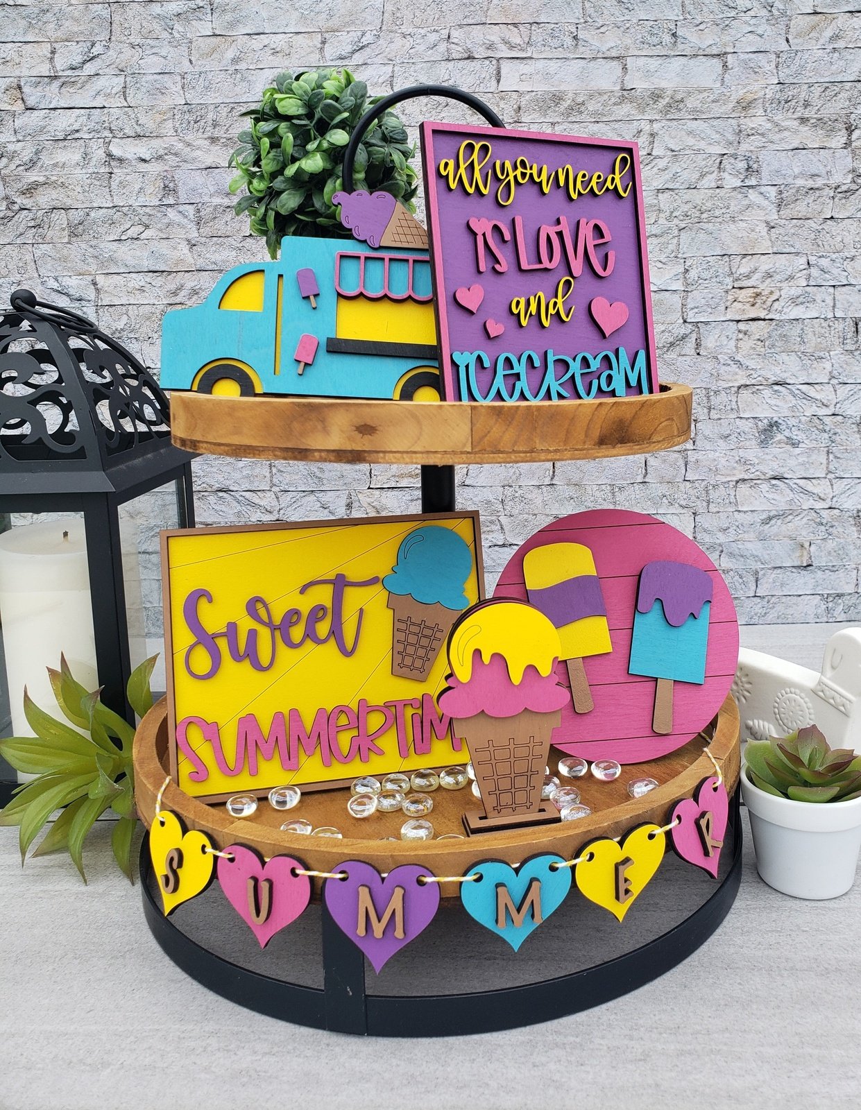 Summer Ice Cream Tiered Tray Set